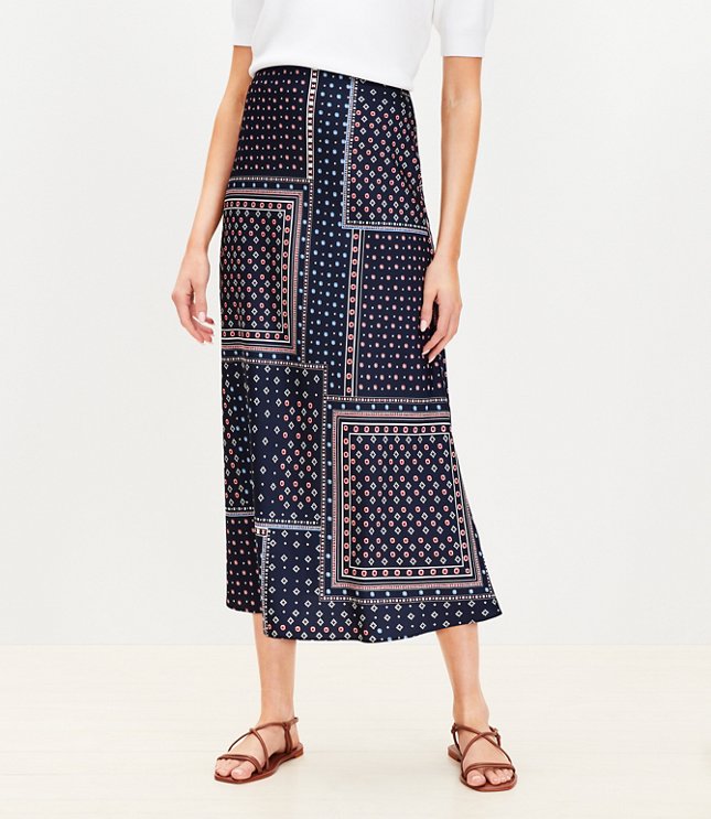 Tall Bandana Print Satin Bias Midi Skirt