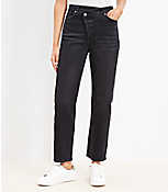 Petite Crisscross Waist High Rise Straight Jeans in Washed Black carousel Product Image 1