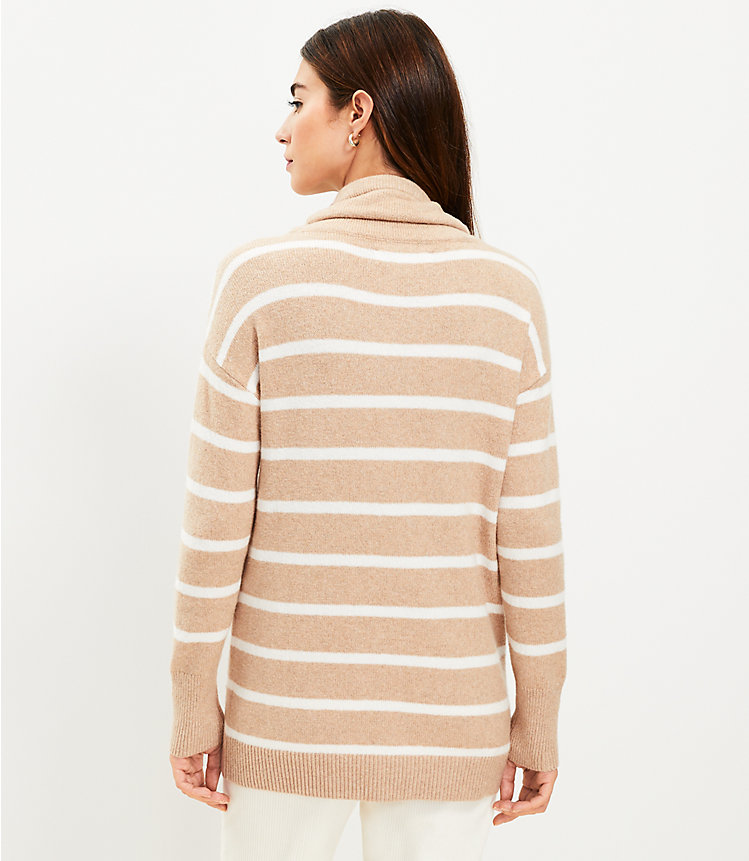 Petite Striped Pocket Cowl Neck Tunic Sweater image number 2
