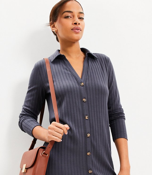 Petite Ribbed Mini Shirtdress