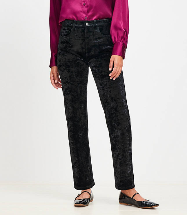 Five Pocket Straight Pants in Crushed Velvet