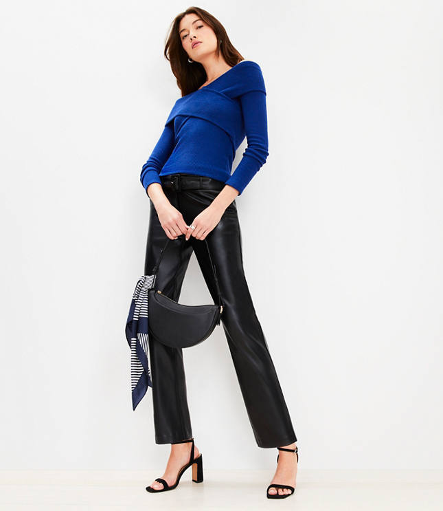 Petite Belted Riviera Slim Pants in Faux Leather