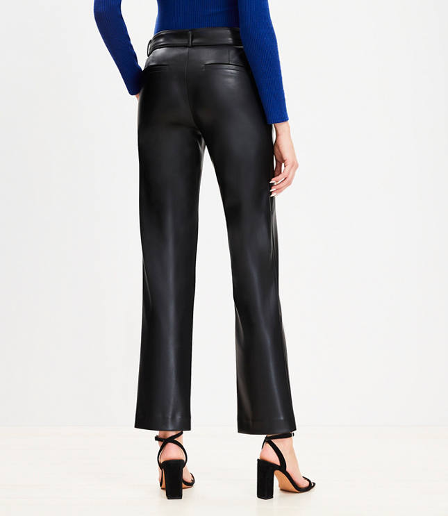 Petite Belted Riviera Slim Pants in Faux Leather