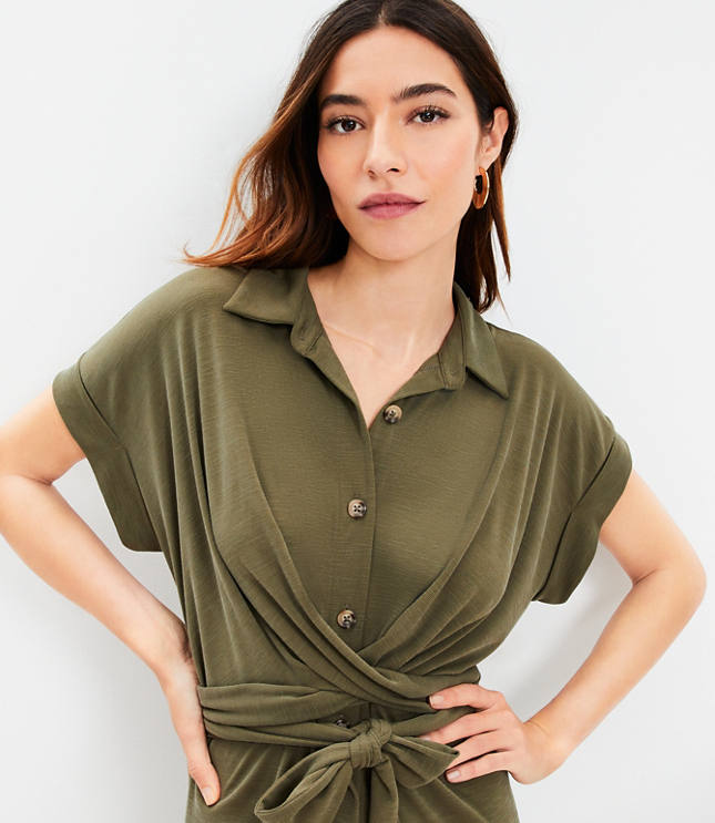 Midi Shirt Dress for Women, Pleated Shirt Work Dress, Green Fit Flare  Summer Midi Dress, Military Swing Dress, Short Sleeve Long Dress 2821 