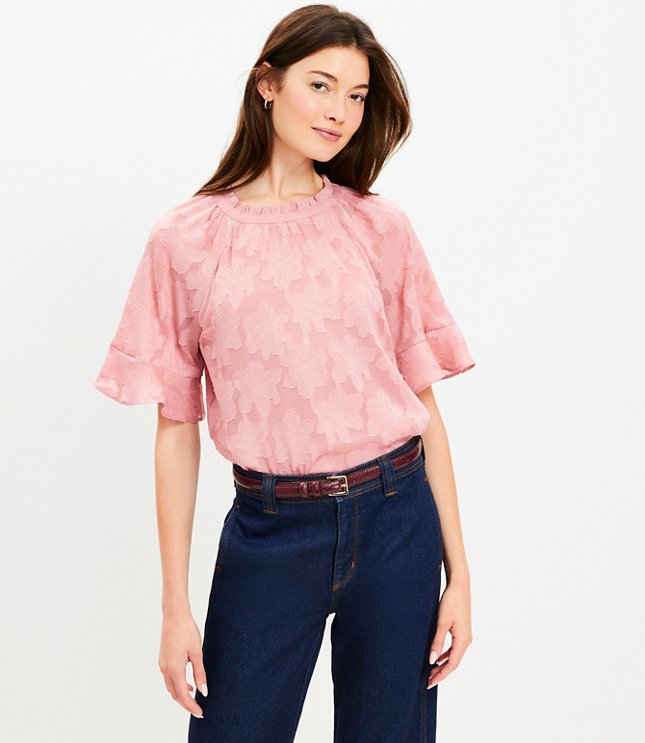 Petite Crinkle Ruffle Blouse - Purple Hyacinth