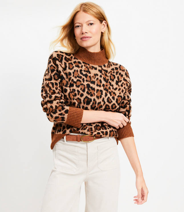 Leopard Print Modern Mock Neck Sweater