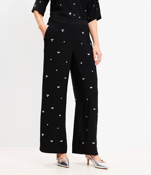 Jeweled Cluster Fluid Wide Leg Pants