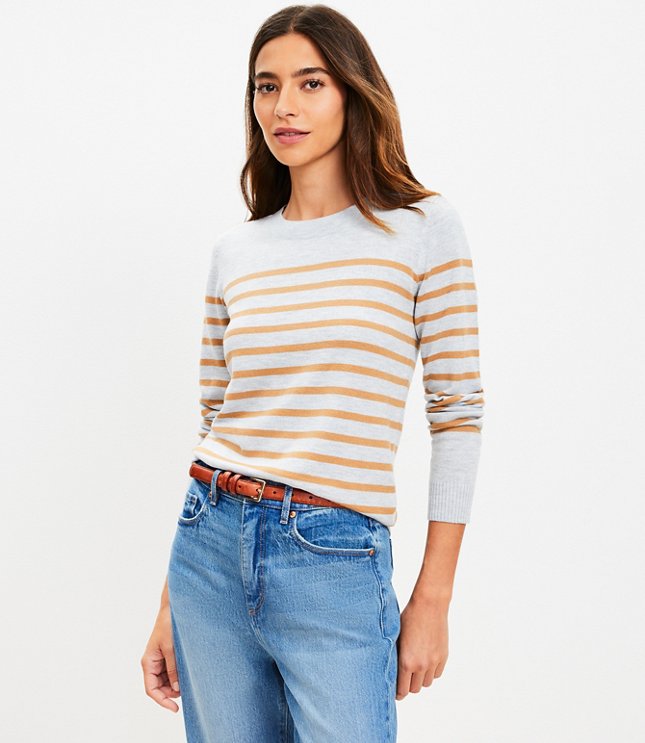 Petite Striped Luxe Knit Sweater - Silver Dust Melange