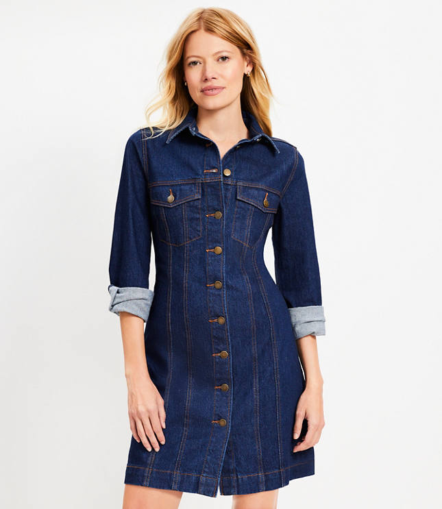 Denim Mini Pocket Dress in Dark Rinse