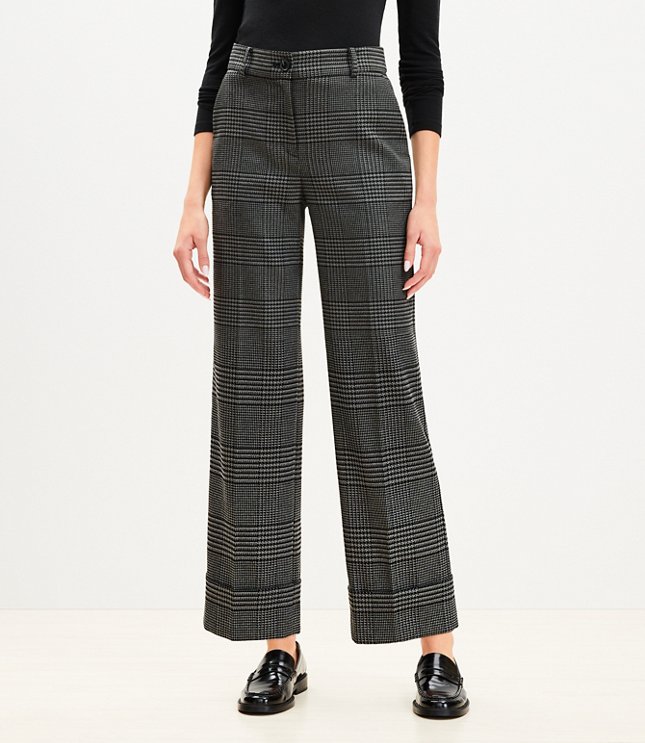 Curvy Straight Cropped Cuff Pant Houndstooth