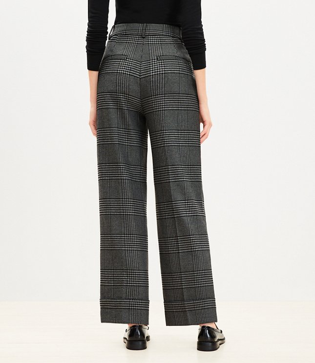 Petite Belted Wide Leg Crop Pants in Plaid