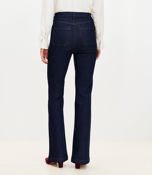 Petite Horsebit High Rise Slim Flare Jeans Classic Rinse Wash