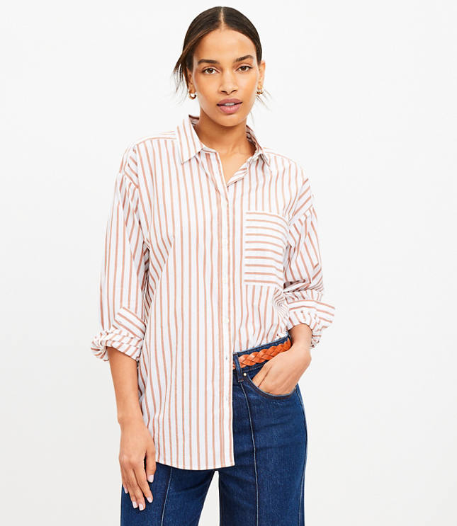 Petite Striped Oversized Pocket Shirt