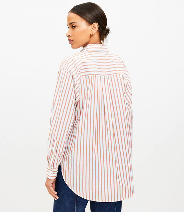 Petite Striped Cotton Everyday Oversized Pocket Shirt