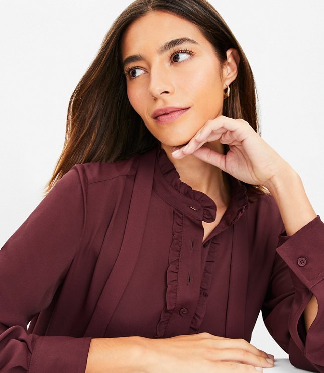 Petite Ruffle Tie Neck Blouse