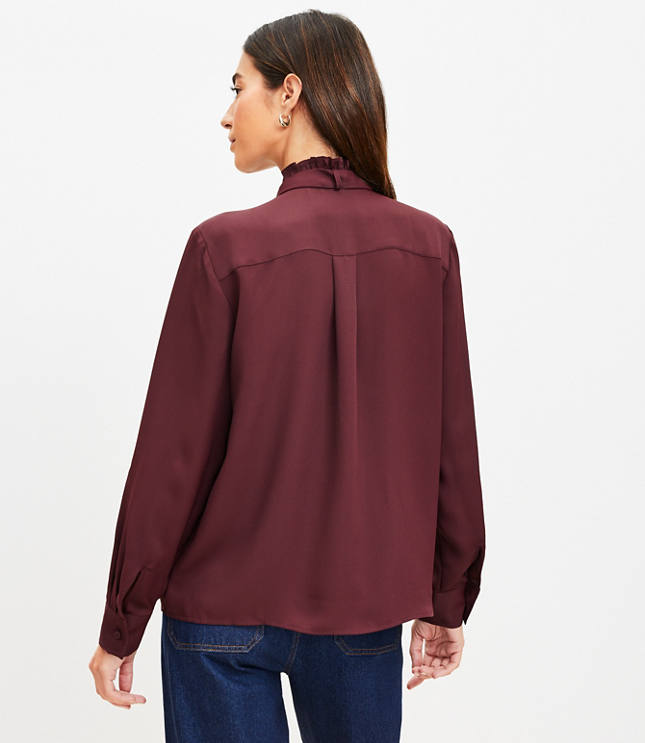 Petite Ruffle Tie Neck Blouse