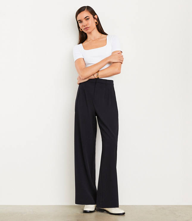 Petite LOFT Versa Seasonless Stretch Double Pleat Wide Leg Pant