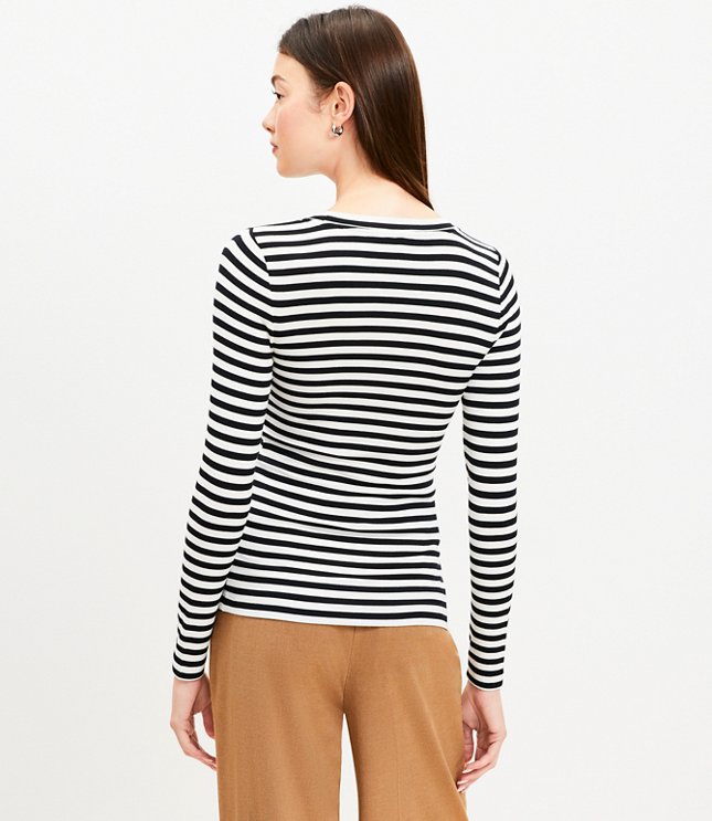 Petite Striped Long Sleeve Crew Neck Tee