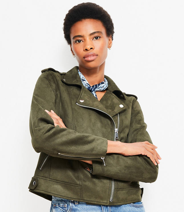 Petite Faux Suede Moto Jacket