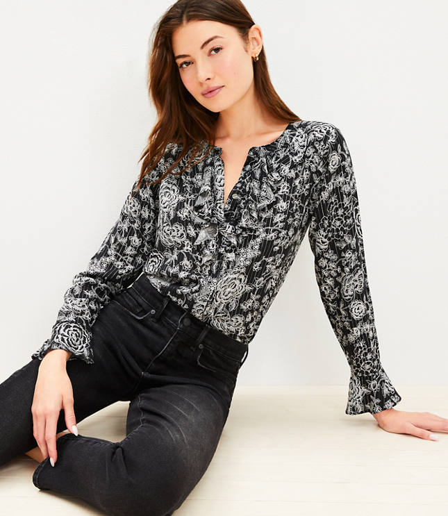 Petite Paisley Bell Sleeve Blouse