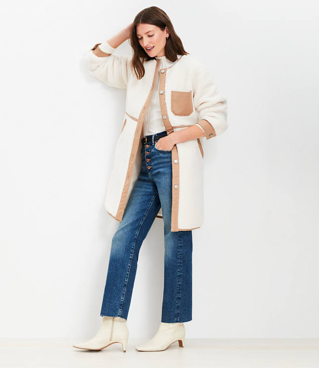 Twill Trim Sherpa Coat