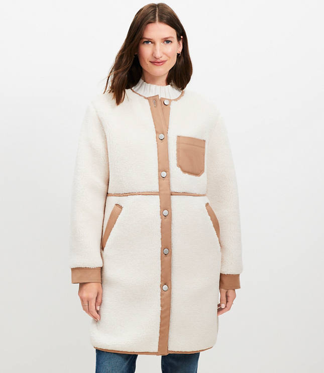 Twill Trim Sherpa Coat