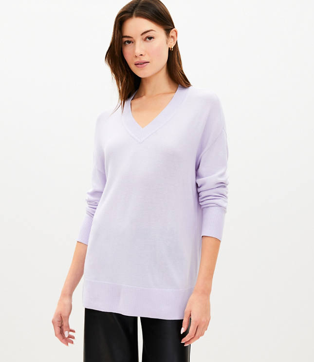 Petite Luxe Knit V-Neck Tunic Sweater