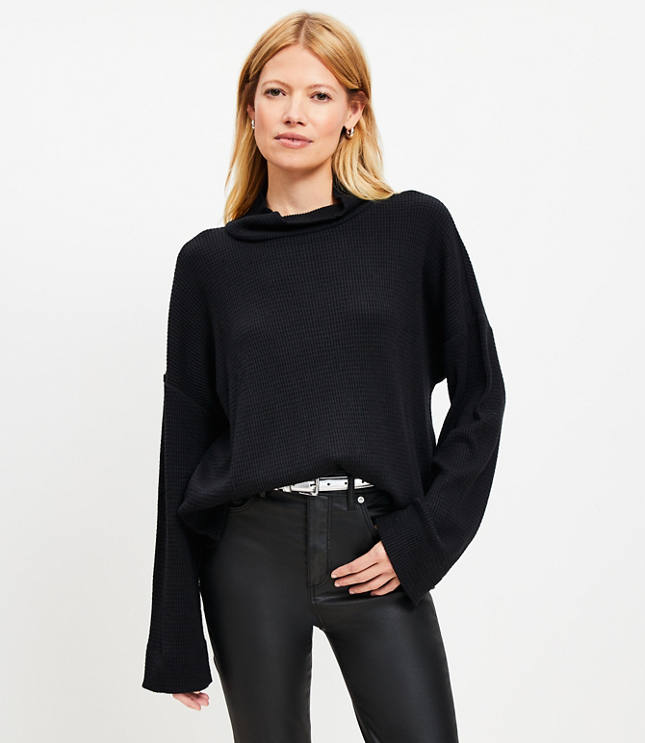 Waffle Relaxed Mock Neck Top