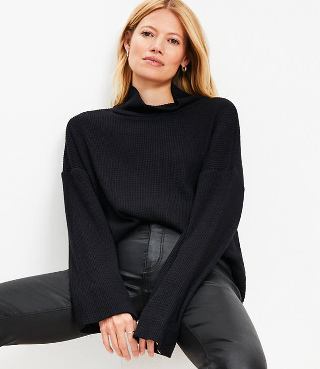Waffle Relaxed Mock Neck Top - image 2