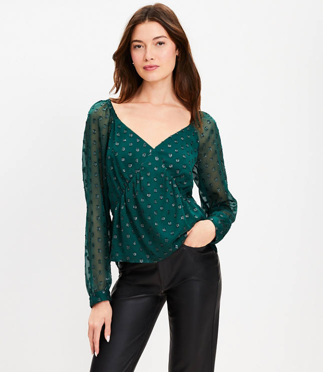 Shimmer Clip Sweetheart Neck Blouse