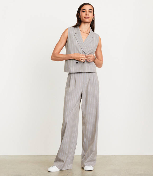 Loft Petite LOFT Versa Striped Seasonless Stretch Double Breasted Vest