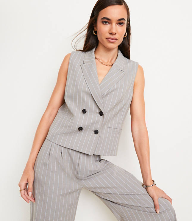 Petite LOFT Versa Striped Seasonless Stretch Double Breasted Vest