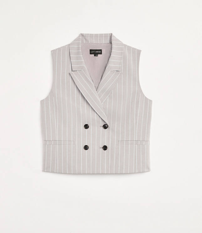 Petite LOFT Versa Striped Seasonless Stretch Double Breasted Vest