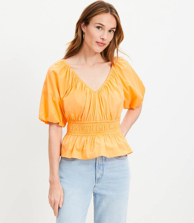 Gathered Waist V-Neck Blouse