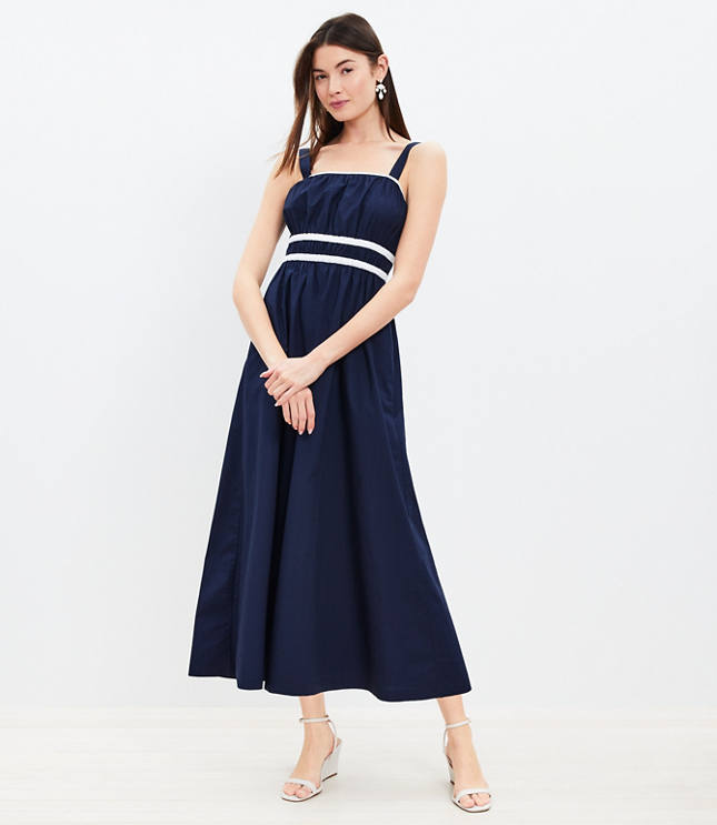 Petite Poplin Shirred Strappy Pocket Maxi Dress