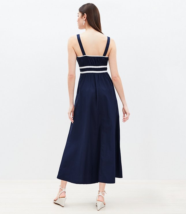 Petite Poplin Shirred Strappy Pocket Maxi Dress