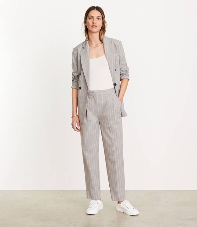 LOFT Versa Seasonless Stretch Double Pleat Taper Pant Stripe