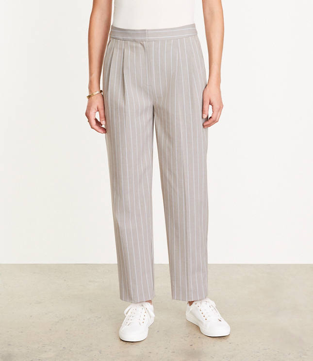 LOFT Versa Seasonless Stretch Double Pleat Taper Pant Stripe