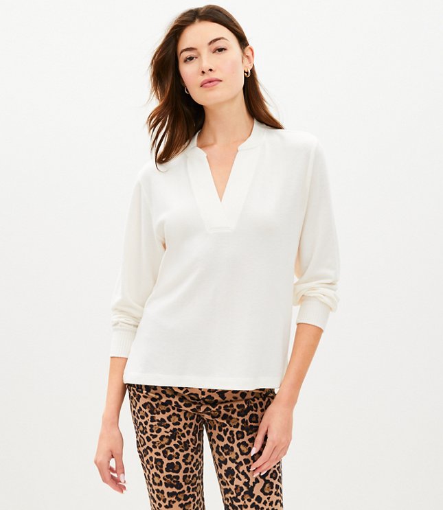 Lantern Sleeve Tie Neck Top