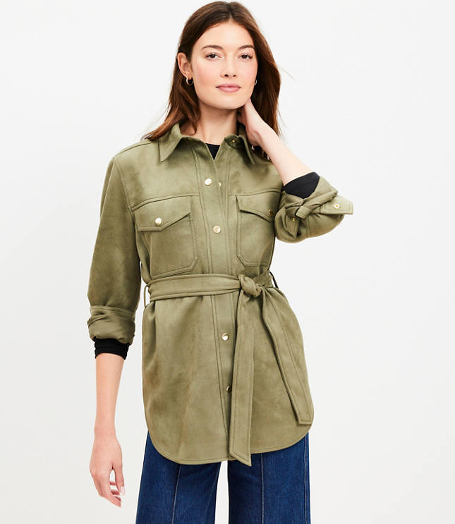 Petite Brushed Long Shirt Jacket