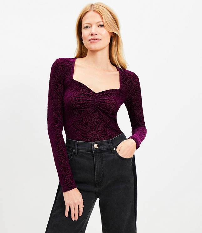 Mosaic Shirred Velour Sweetheart Top