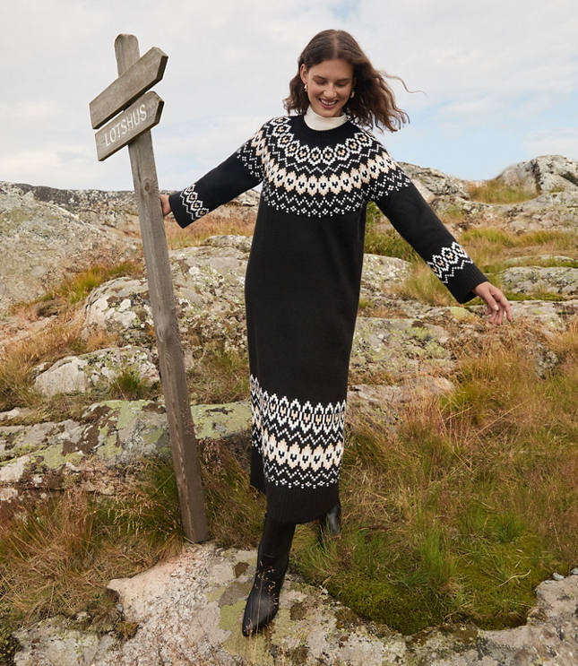 Fair Isle Relaxed Midi Sweater Dress