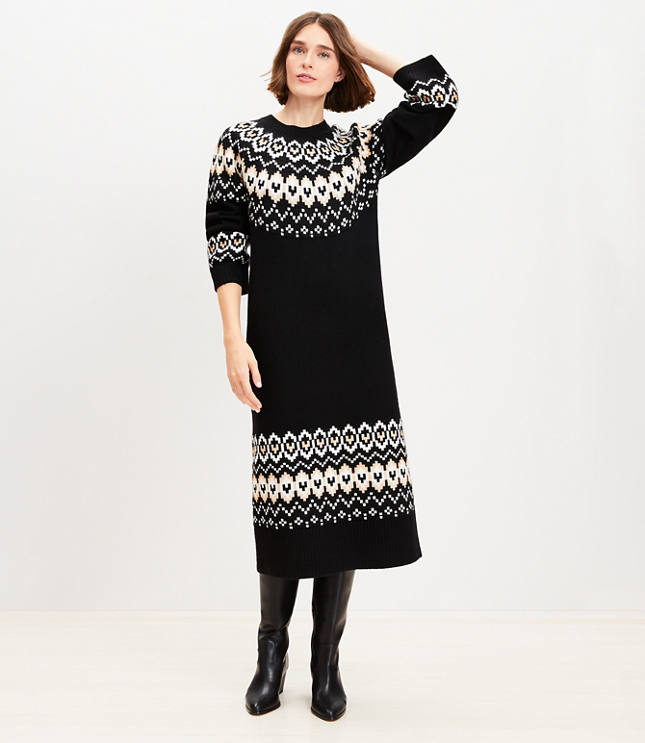 Fair Isle Relaxed Midi Sweater Dress