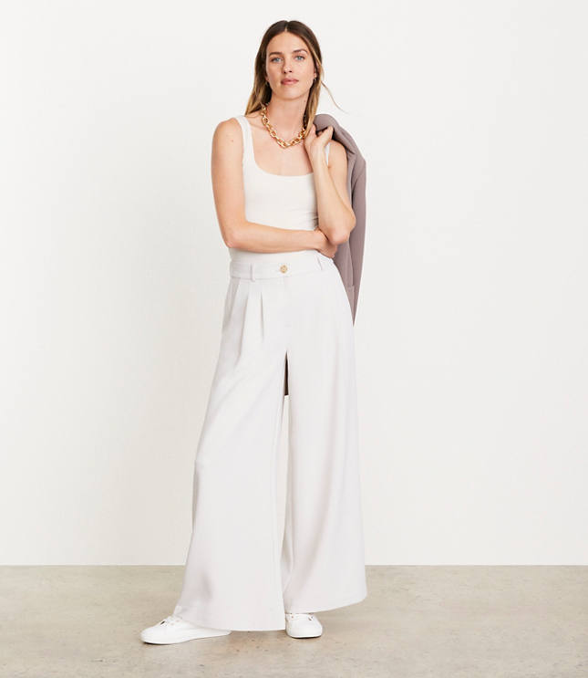 Petite LOFT Versa Crepe Drape Palazzo Pant