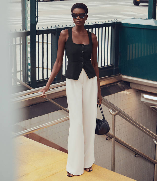 Petite LOFT Versa Crepe Drape Palazzo Pant