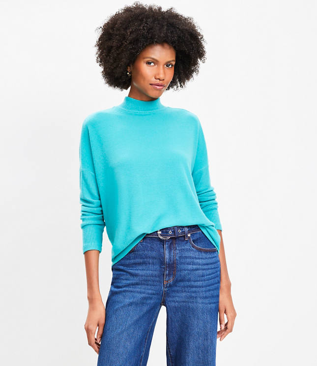 Petite Ribtrim Jersey Mock Neck Top