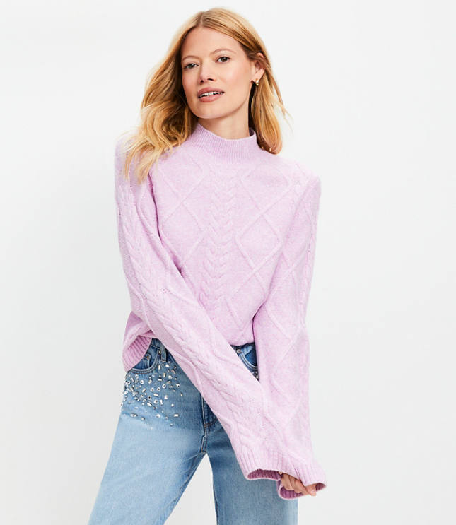 Mock Neck Cable Sweater