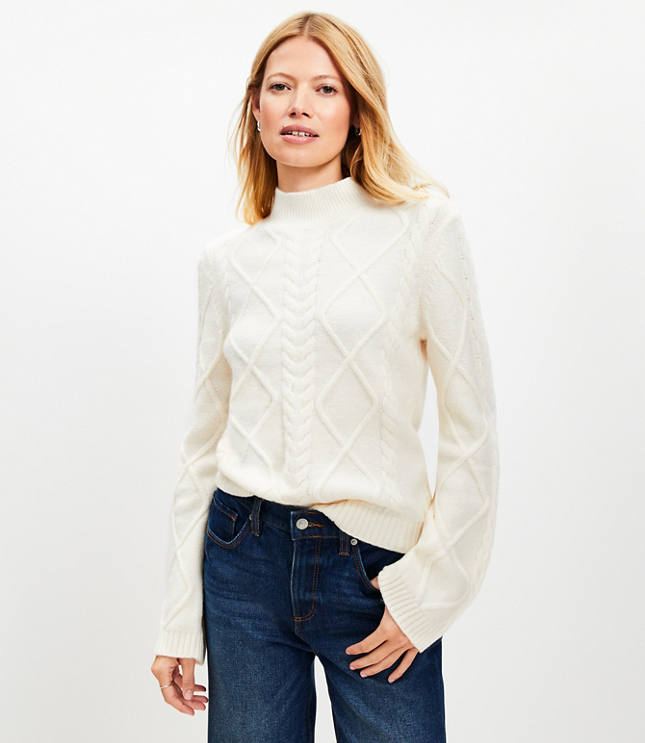 Mock Neck Cable Sweater