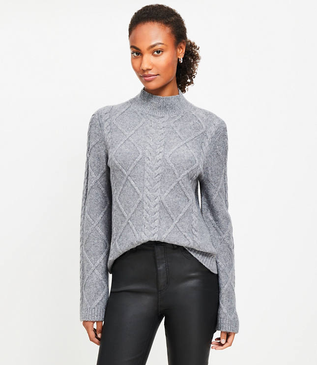 Mock Neck Cable Sweater