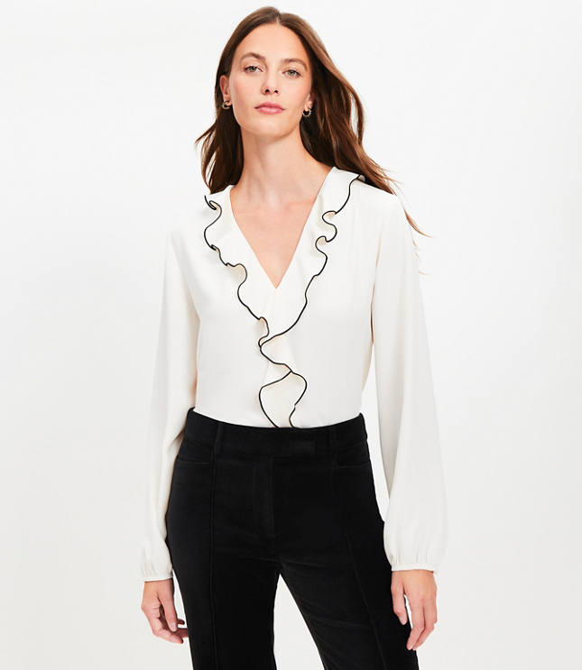 Contrast Cascade Ruffle Blouse